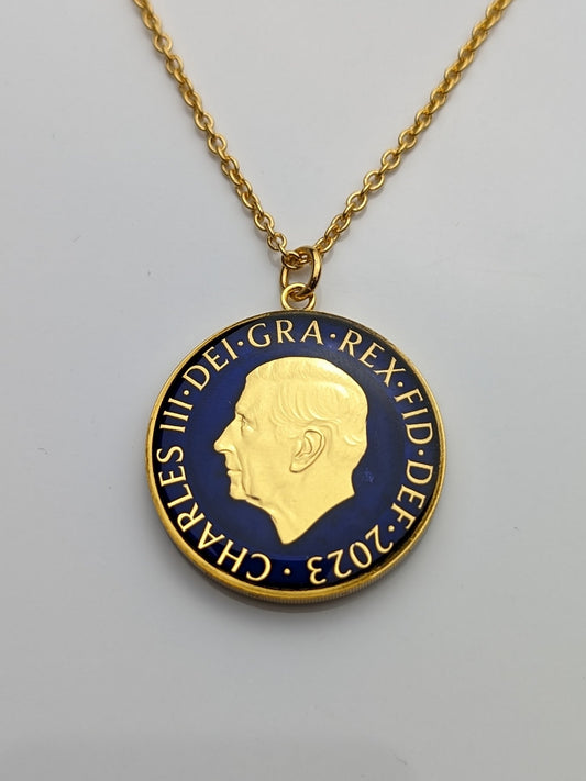 King Charles III Two Pound - Enamelled Coin Necklace