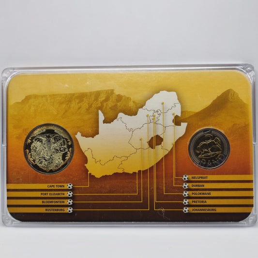 2010 FIFA World Cup, South Africa Enamelled 5 Rand Coin & Medallion In Display Case