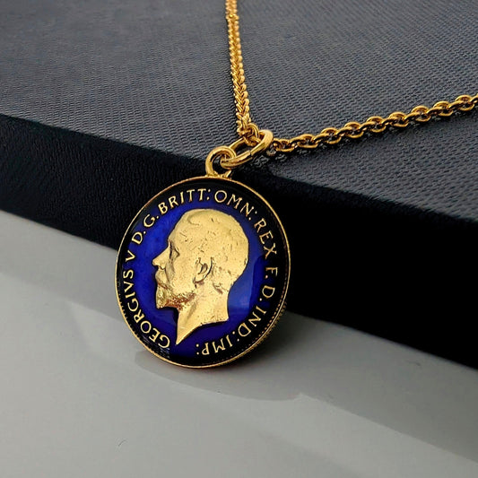 George V Sixpence (1928-1936) - Acorn Design - Enamelled Coin Necklace