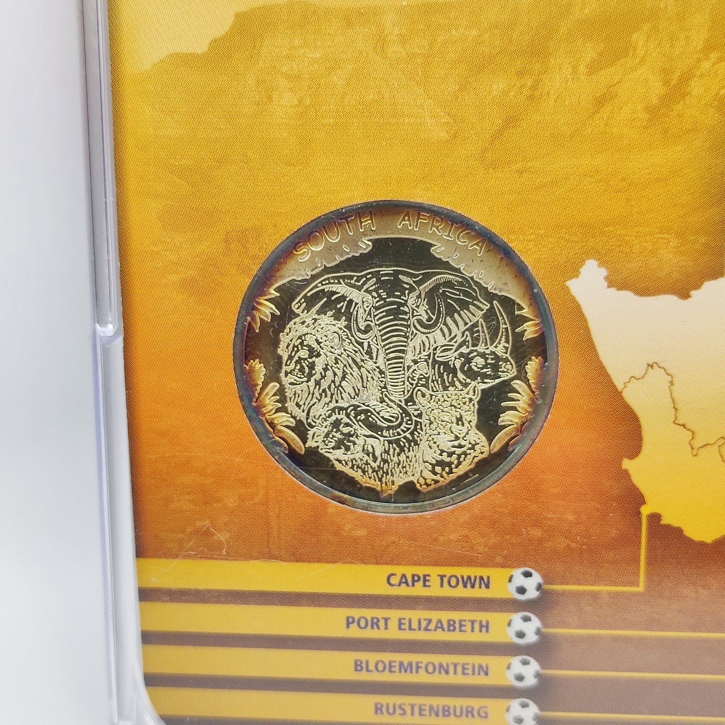 2010 FIFA World Cup, South Africa Enamelled 5 Rand Coin & Medallion In Display Case