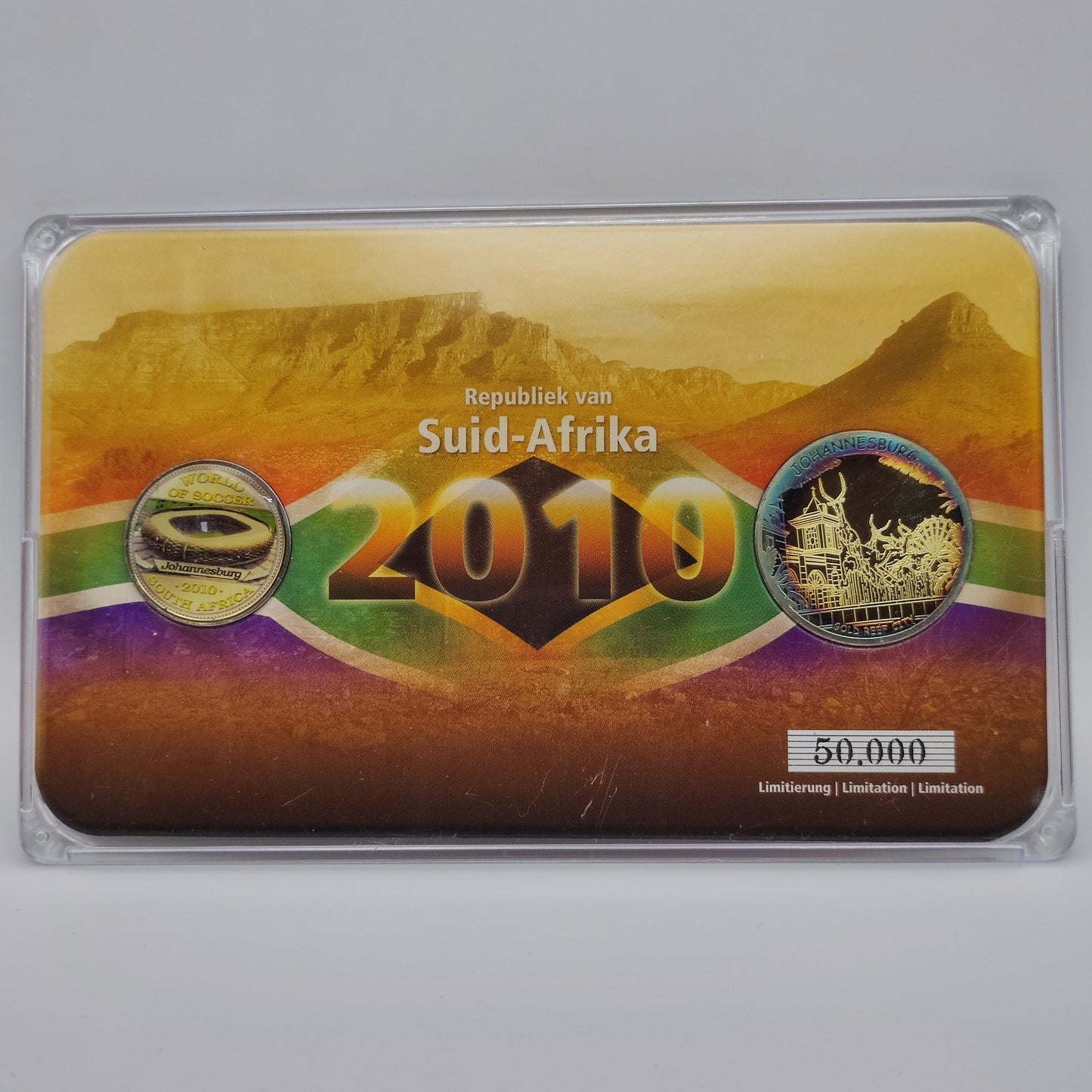 2010 FIFA World Cup, South Africa Enamelled 5 Rand Coin & Medallion In Display Case