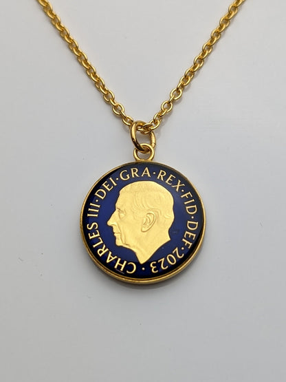 King Charles III One Penny - Enamelled Coin Necklace