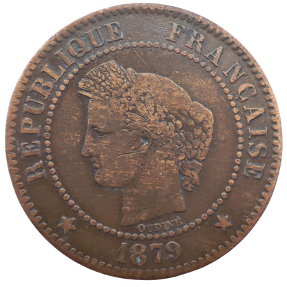 1879 France 2 Centimes, Paris Mint