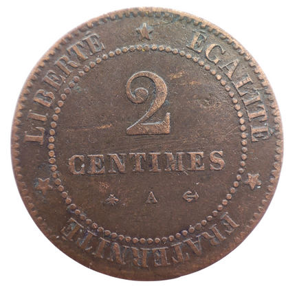 1879 France 2 Centimes, Paris Mint