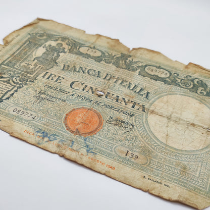 1943 Banca D'Italia Italy 50 Lire (Big L)