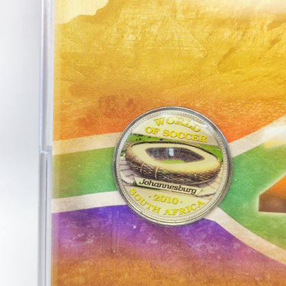 2010 FIFA World Cup, South Africa Enamelled 5 Rand Coin & Medallion In Display Case