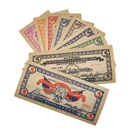 1938 USA Chickamagua Celebration Wooden Nickel - Souvenir 5¢ Note