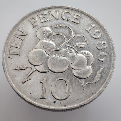 1986 Guernsey 10 Pence - Large Type FAO