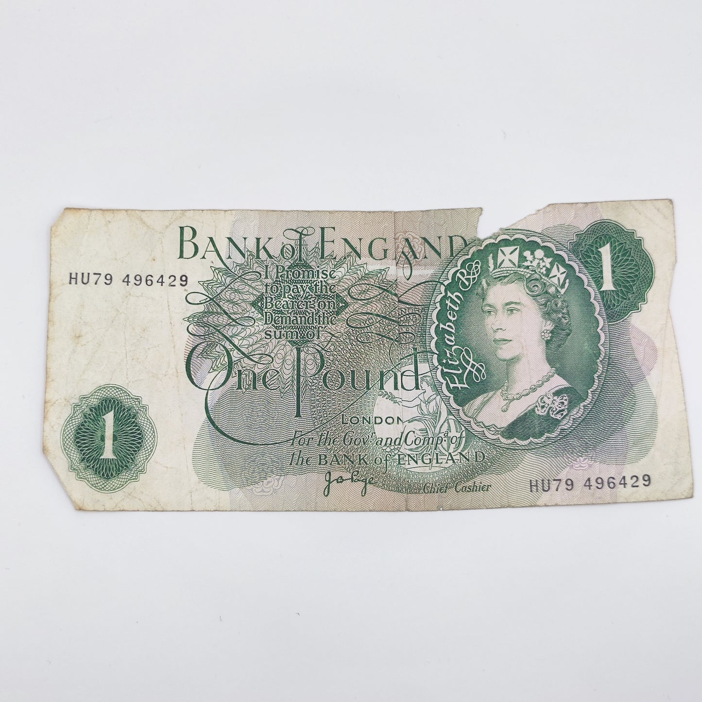 1970-1978 One Pound Note - Elizabeth II, Series C; portrait