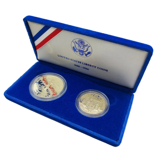 1986 USA Liberty Half Dollar & Silver Dollar - Proof Coin Set in Mint Case