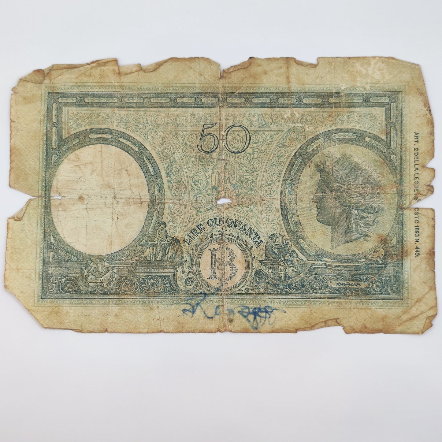 1943 Banca D'Italia Italy 50 Lire (Big L)