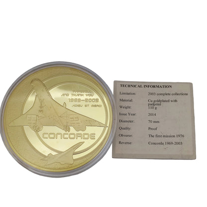 2014 France Adieau au Concorde 70mm Medallion - The First Mission 1976 With Boarding Pass