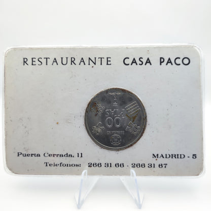 1982 Spain World Cup 100 Pesetas - Restaurante Casa Paco Display Case