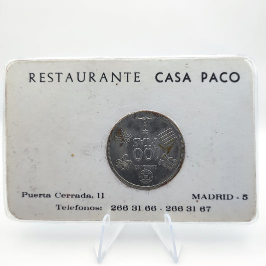1982 Spain World Cup 100 Pesetas - Restaurante Casa Paco Display Case
