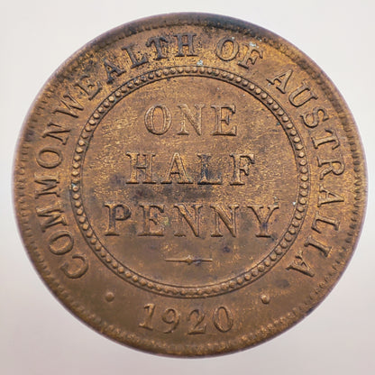 Commonwealth Of Australia 1920 1/2 Penny (Sydney mint)