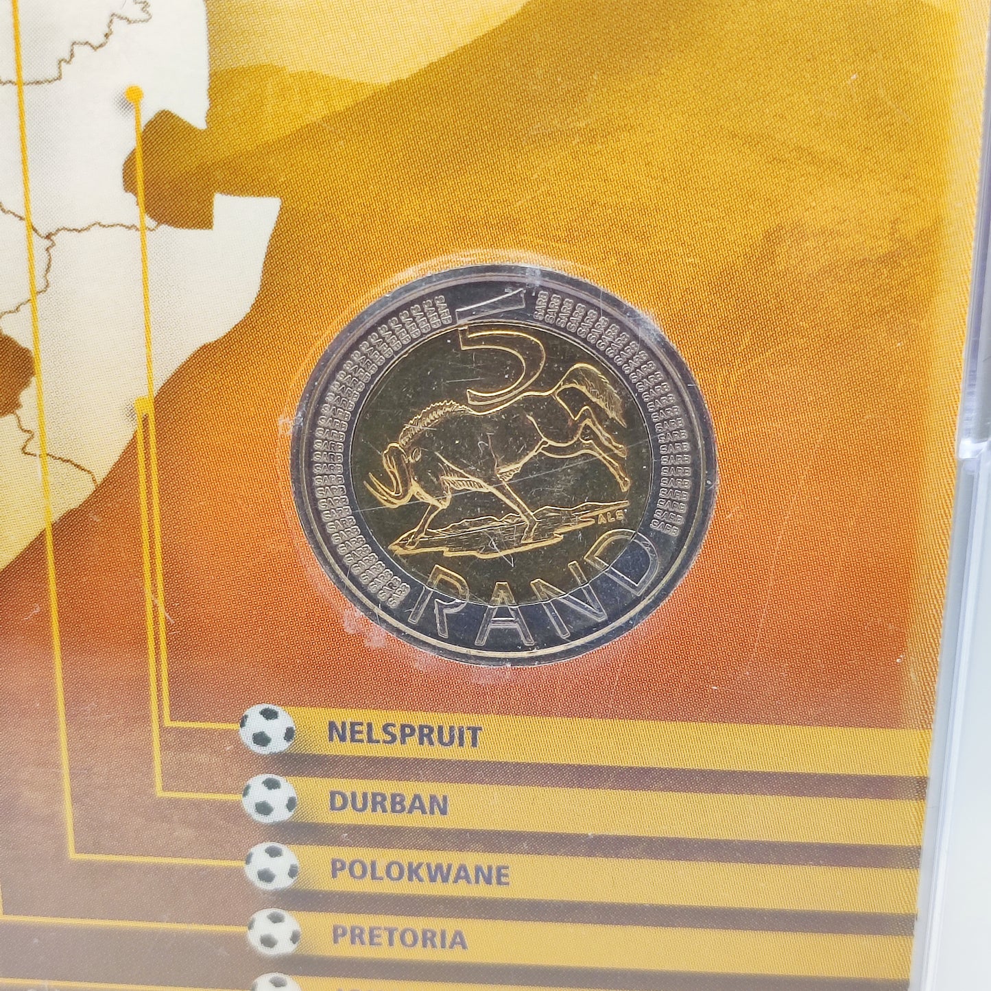 2010 FIFA World Cup, South Africa Enamelled 5 Rand Coin & Medallion In Display Case