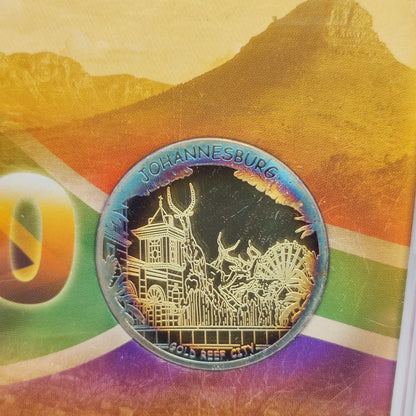 2010 FIFA World Cup, South Africa Enamelled 5 Rand Coin & Medallion In Display Case