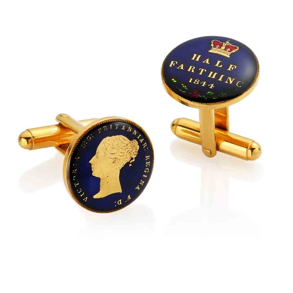 Victorian Half Farthing- Enamelled Coin Cufflinks