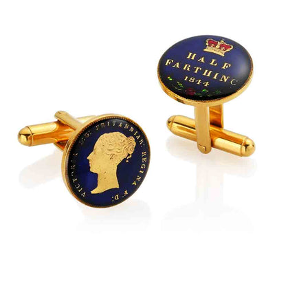 Victorian Half Farthing- Enamelled Coin Cufflinks
