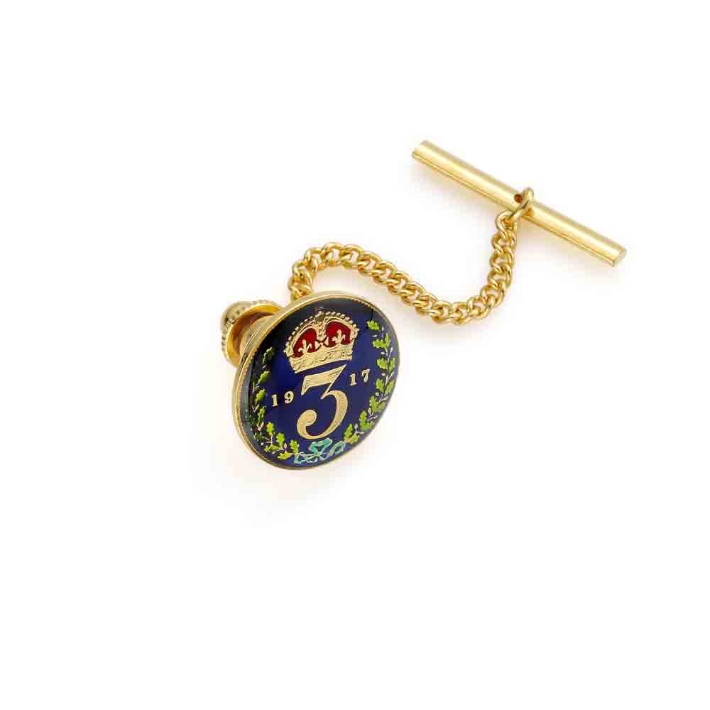Threepenny - Wreath Design - Enamelled Coin Tie Pin