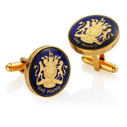 One Pound - Royal Coat of Arms Design - Enamelled Coin Cufflinks